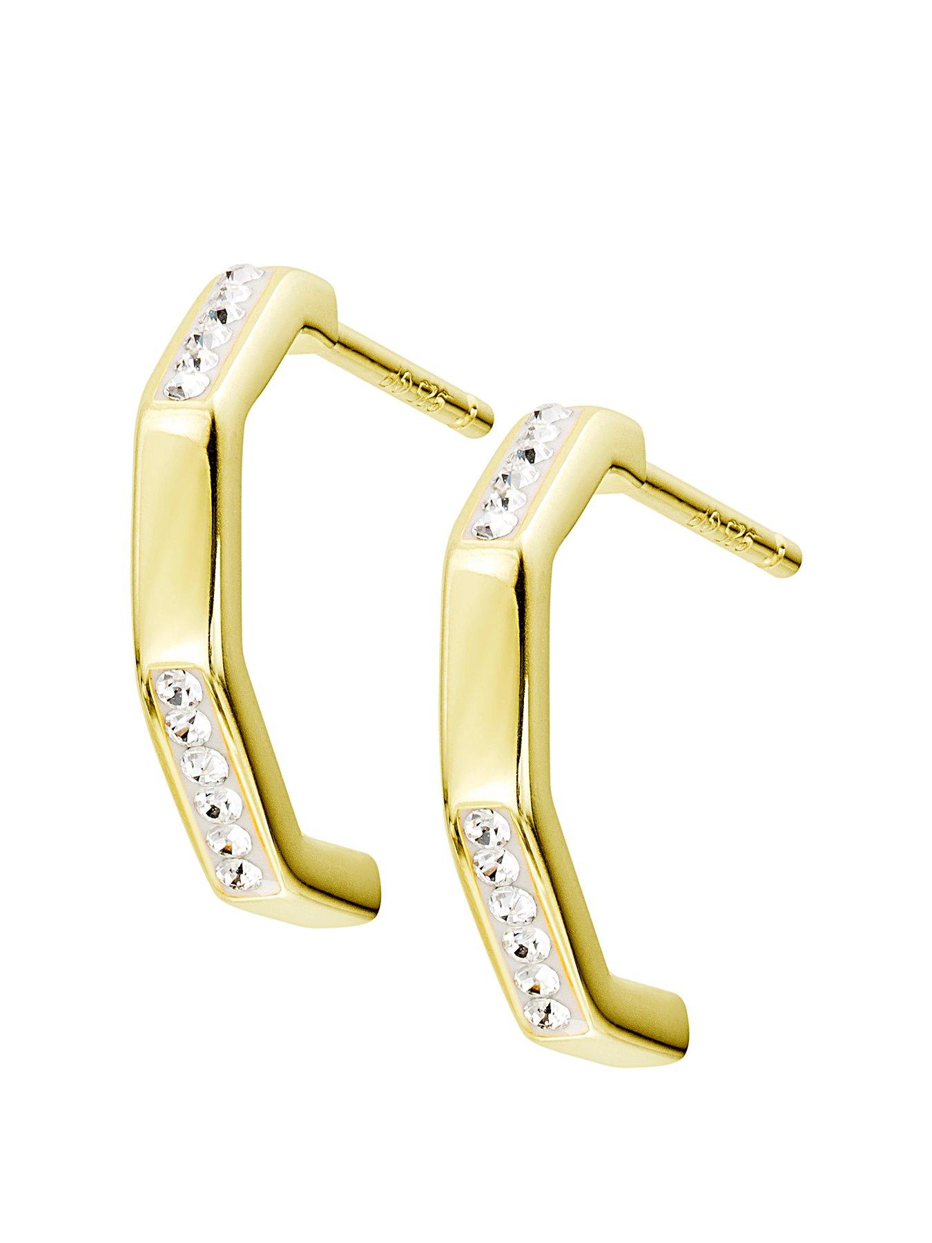 undefined Gold Plated Sterling Silver Crystal Hexagon Stud Earrings