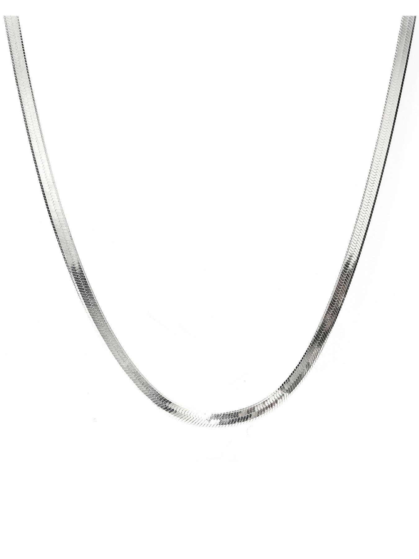Product photograph of The Love Silver Collection Sterling Silver 3mm Flat Snake Herringbone Chain Necklace from very.co.uk