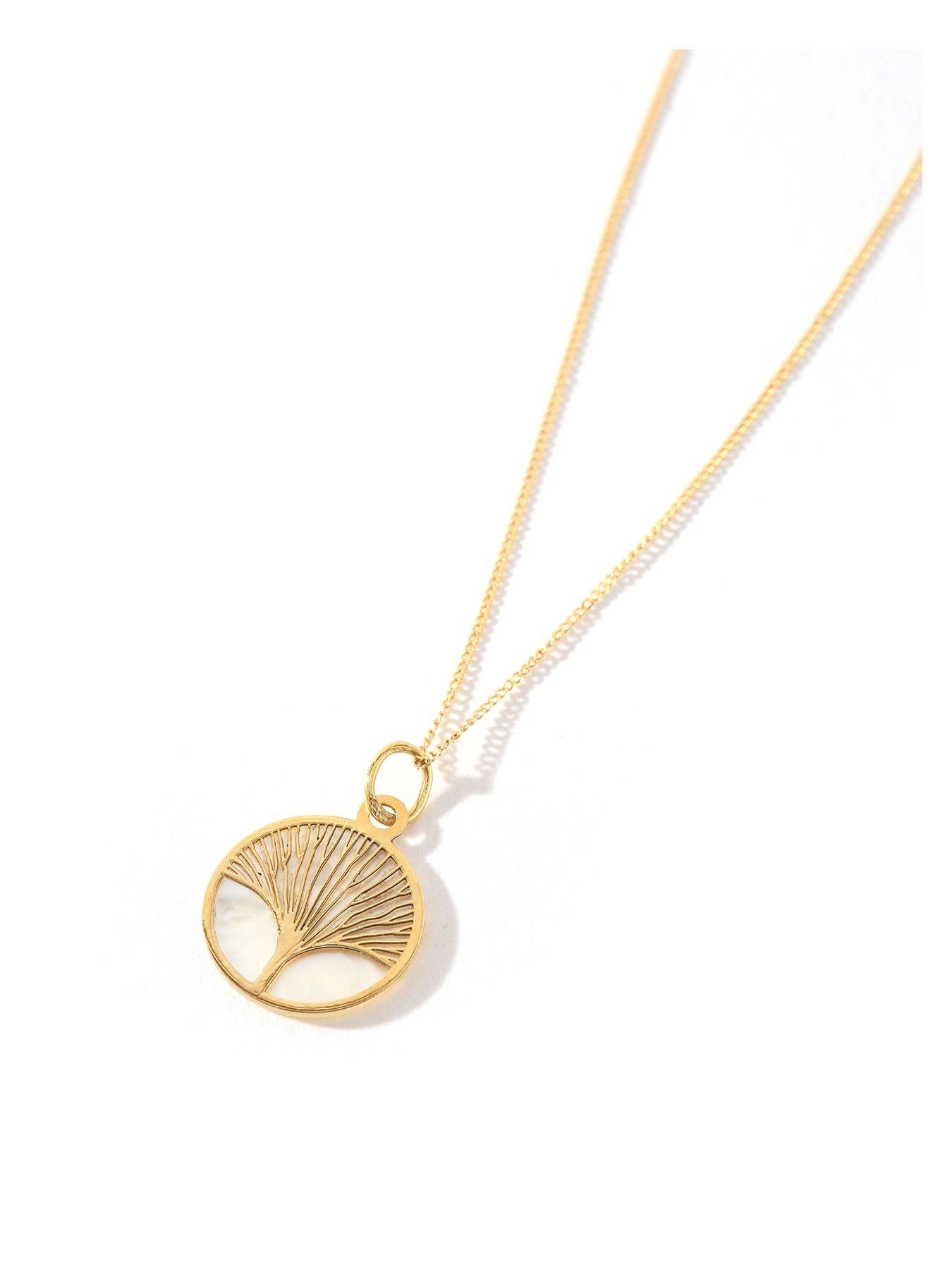 Product photograph of Love Gold 9ct Yellow Solid Gold 12mm Mother Of Pearl Tree Of Life Pendant Necklace from very.co.uk