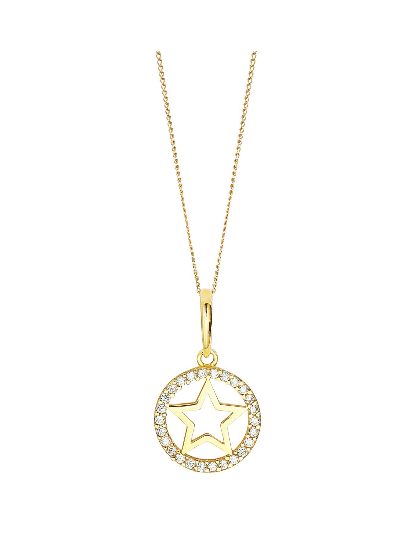 Product photograph of Love Gold 9ct Yellow Solid Gold Cubic Zirconia Cut Out Stars 9mm Pendant Necklace from very.co.uk