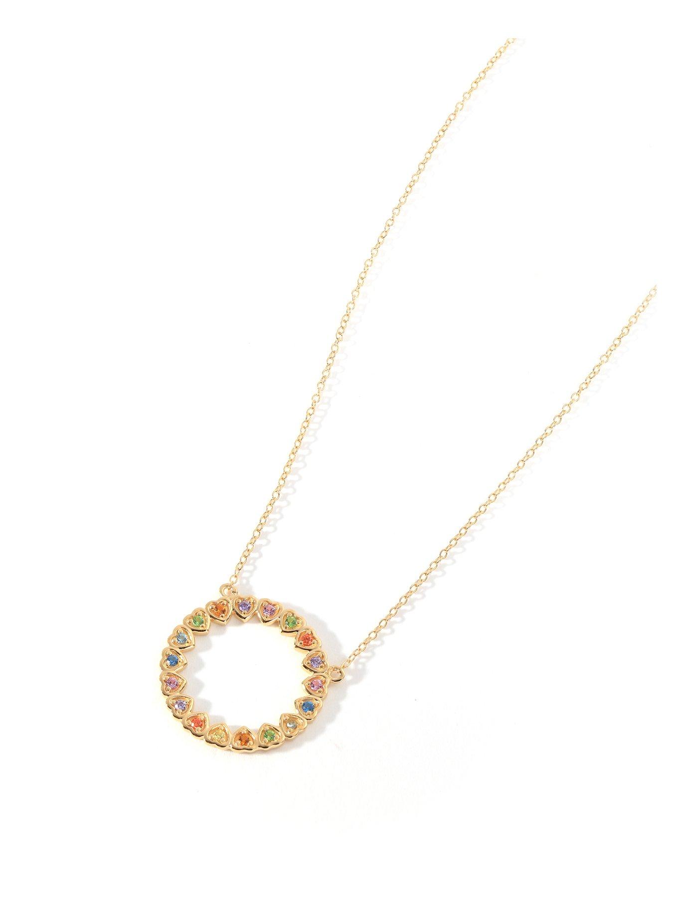 Product photograph of The Love Silver Collection 18ct Gold Plated Sterling Silver Multi Colour Cubic Zirconia Hearts Round Necklace from very.co.uk