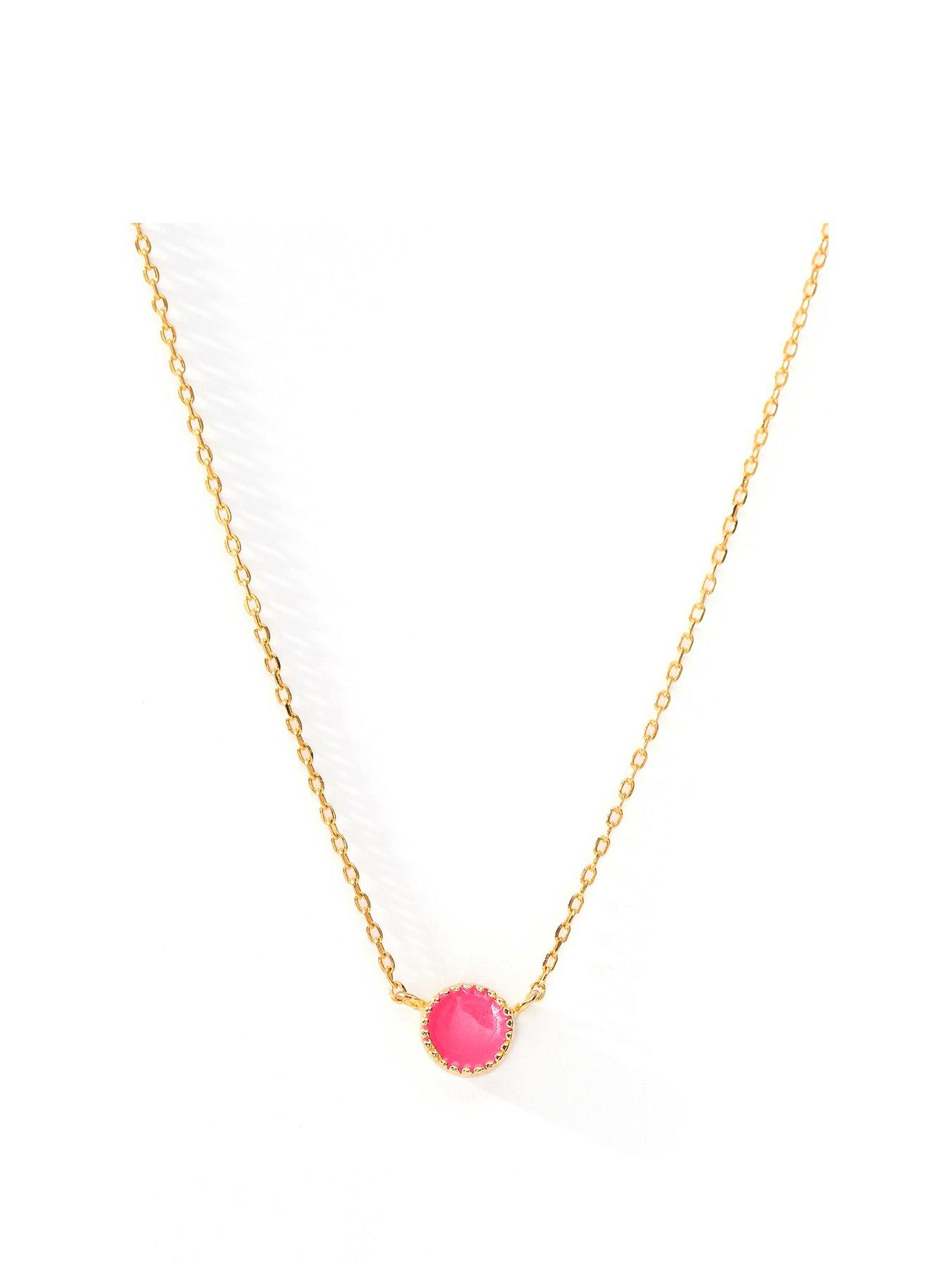 Product photograph of The Love Silver Collection Gold Plated Sterling Silver Pink Enamel Dainty Necklace from very.co.uk