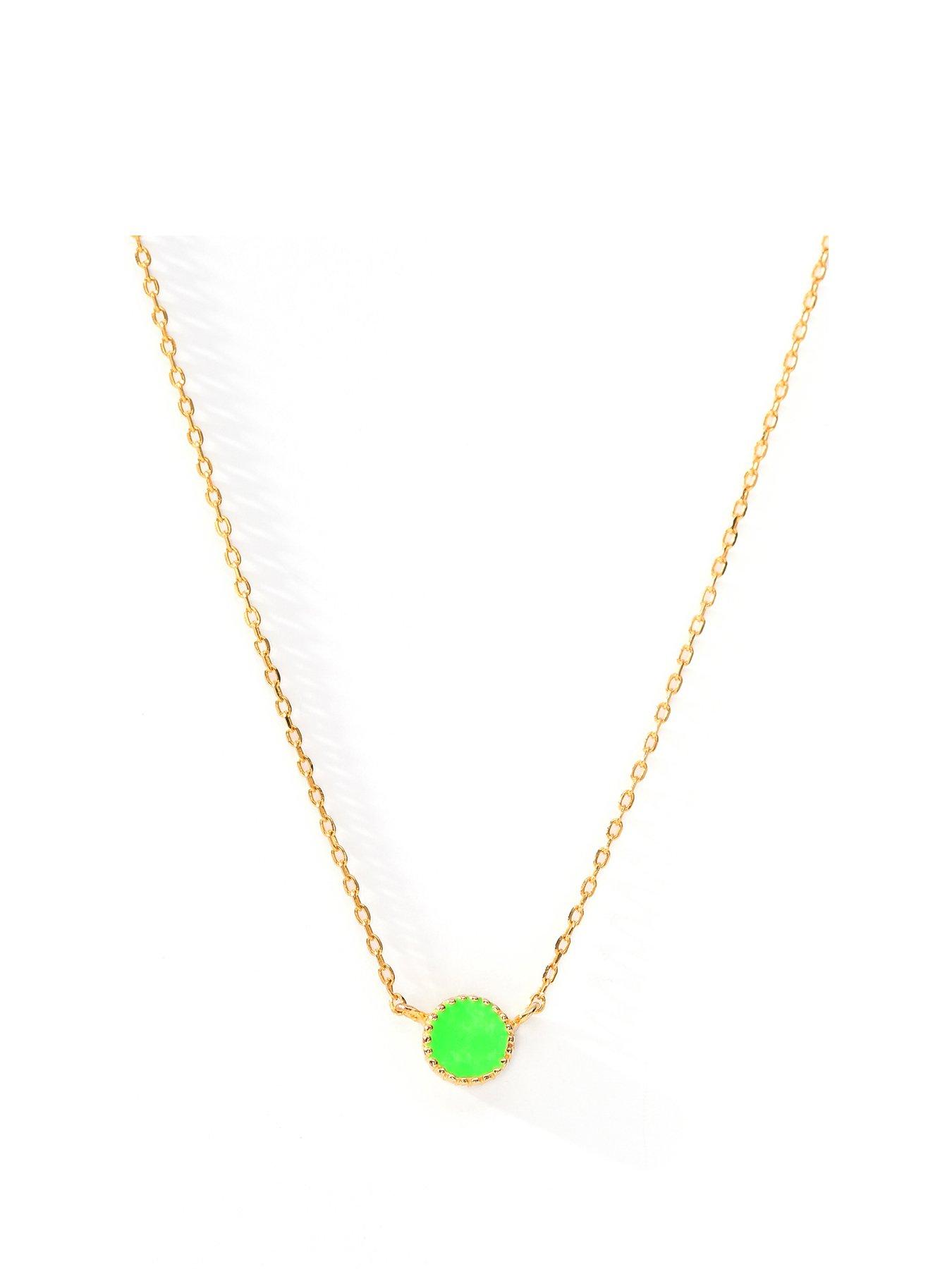 Product photograph of The Love Silver Collection Gold Plated Sterling Silver Green Enamel Dainty Necklace from very.co.uk
