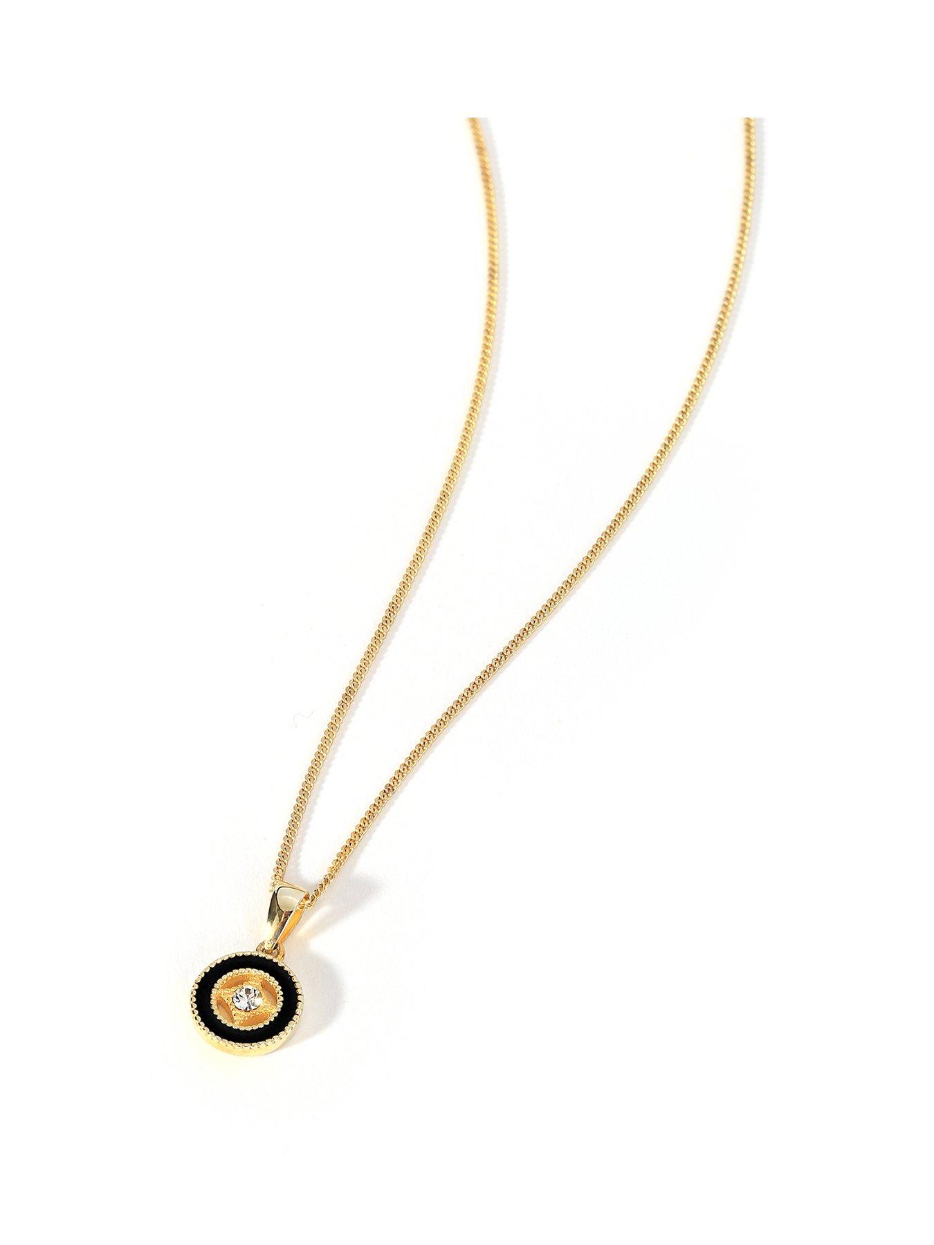 Product photograph of The Love Silver Collection Gold Plated Sterling Silver Crystal Black Enamel 9mm Pendant Necklace from very.co.uk