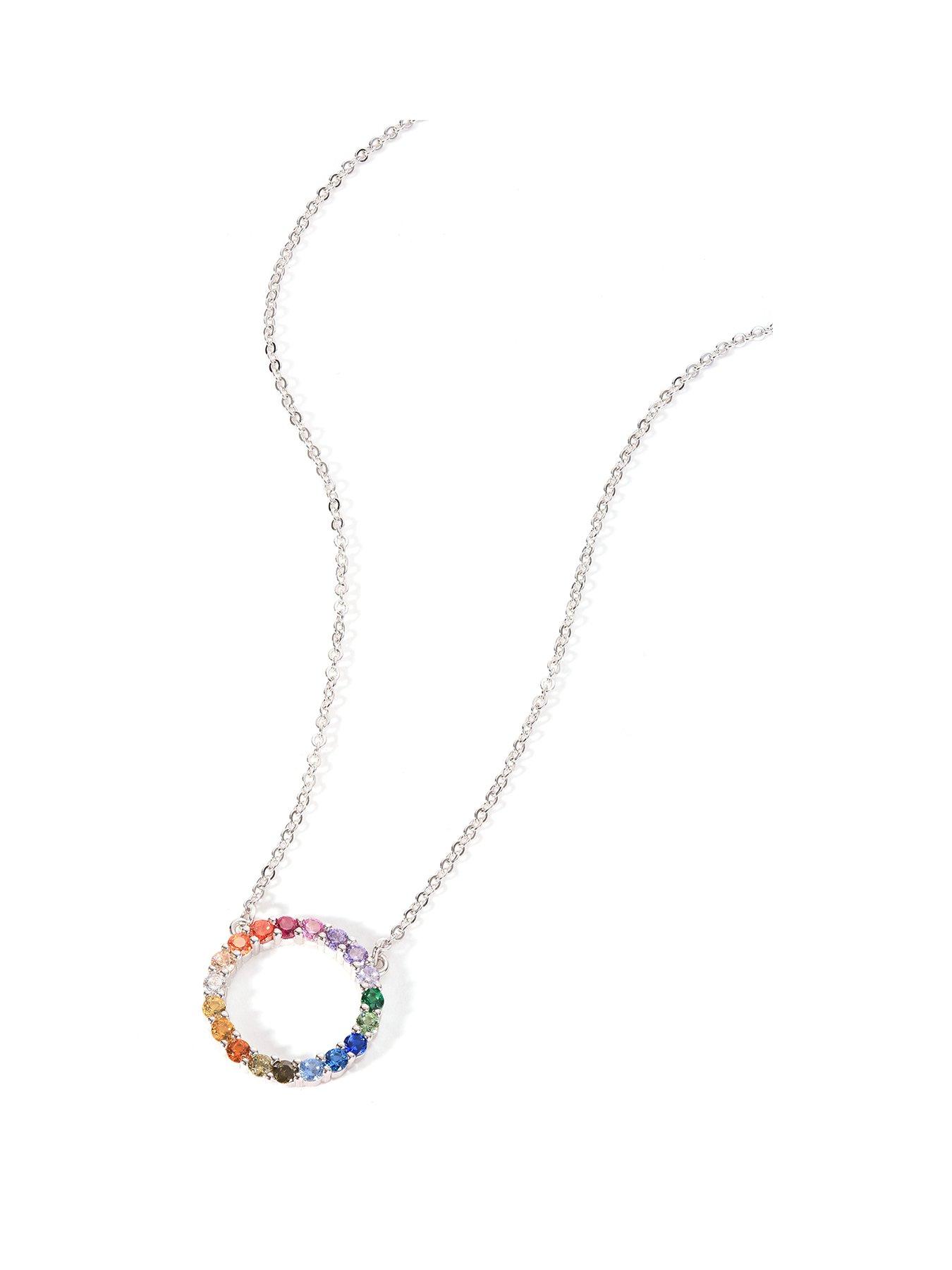 Product photograph of The Love Silver Collection Sterling Silver Multi-colour Cubic Zirconia Halo Necklace from very.co.uk