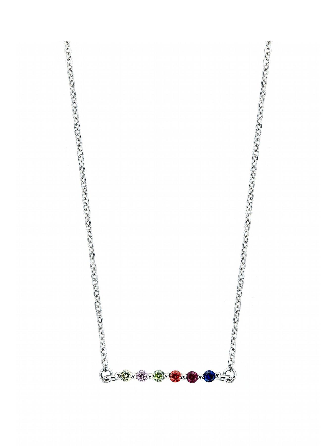 Product photograph of The Love Silver Collection Sterling Silver Multi-colour Stone Bar Necklace from very.co.uk