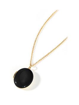 The Love Silver Collection Gold Plated Sterling Silver Black Enamel Locket Necklace