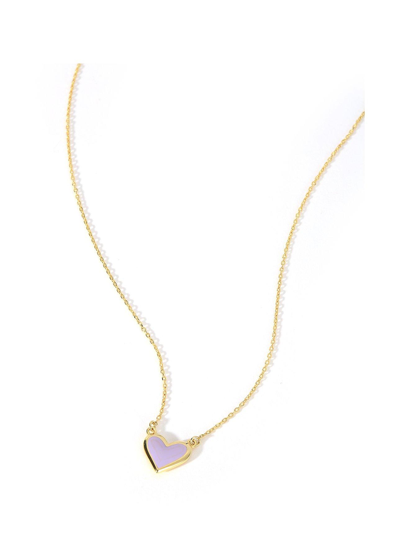 Product photograph of The Love Silver Collection Gold Plated Sterling Silver Heart Lilac Enamel Necklace from very.co.uk