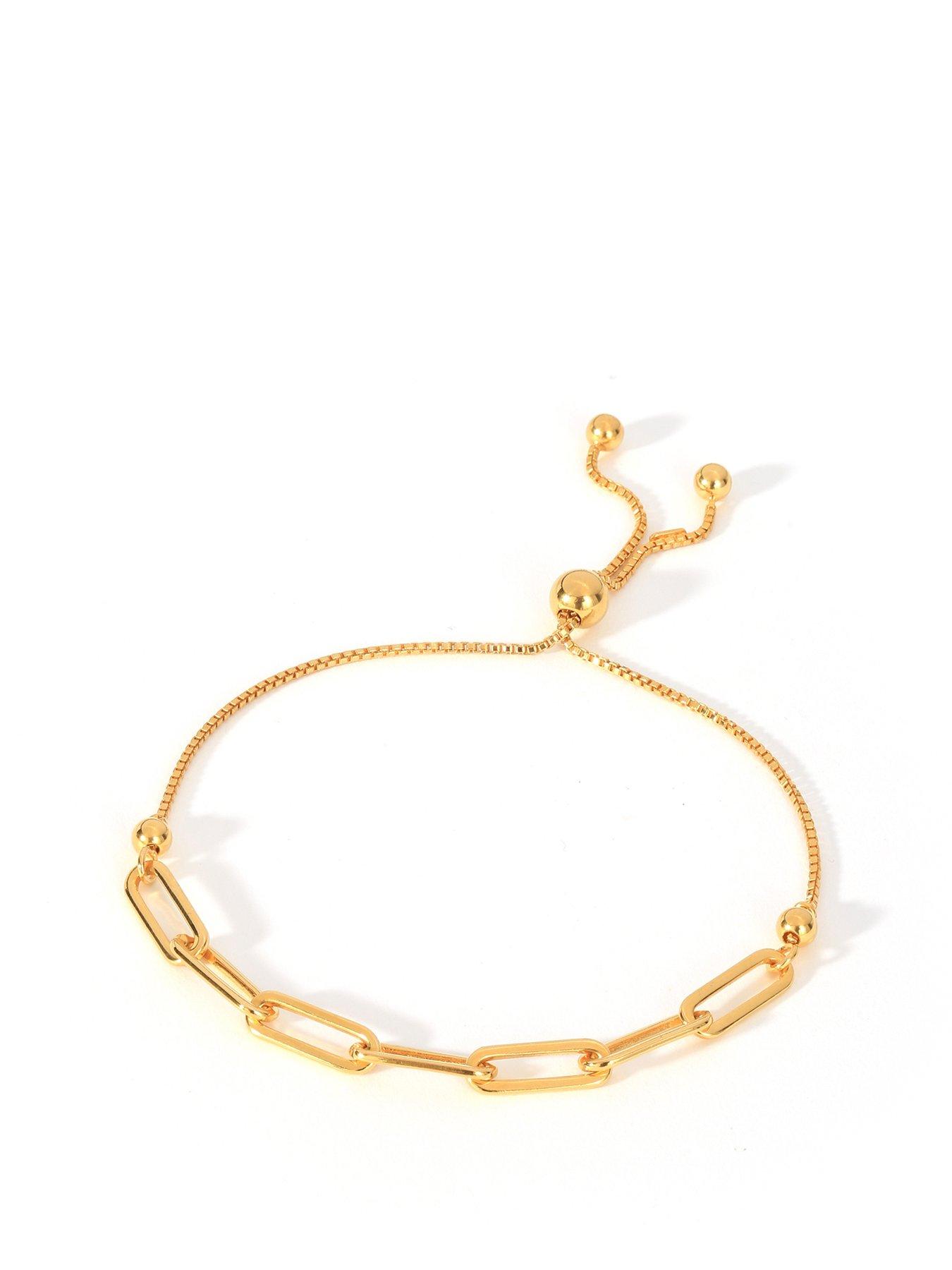 Product photograph of The Love Silver Collection Gold Plated Sterling Silver Oval Paperclip Link Friendship Adjustable Bracelet from very.co.uk