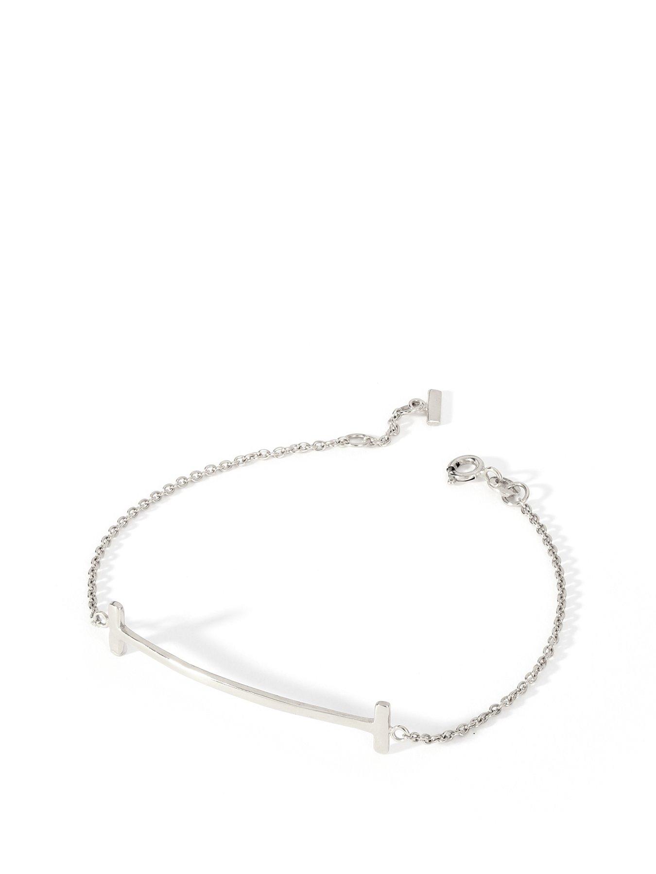Product photograph of The Love Silver Collection Sterling Silver T Bar Bracelet from very.co.uk