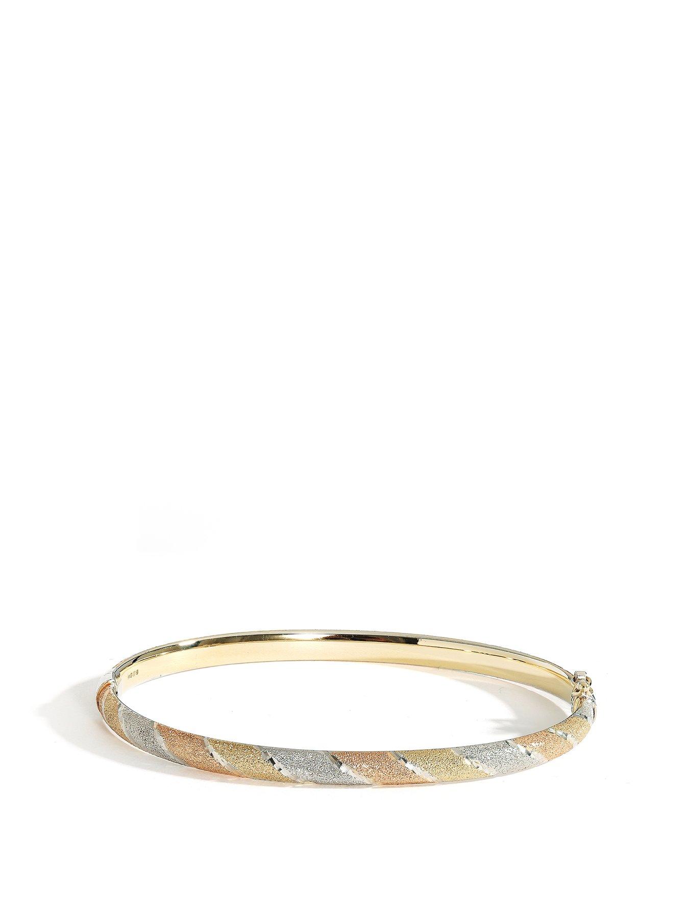 Product photograph of The Love Collection 9ct Yellow Gold Amp Sterling Silver Bonded Three Colour Diamond Cut Bangle from very.co.uk