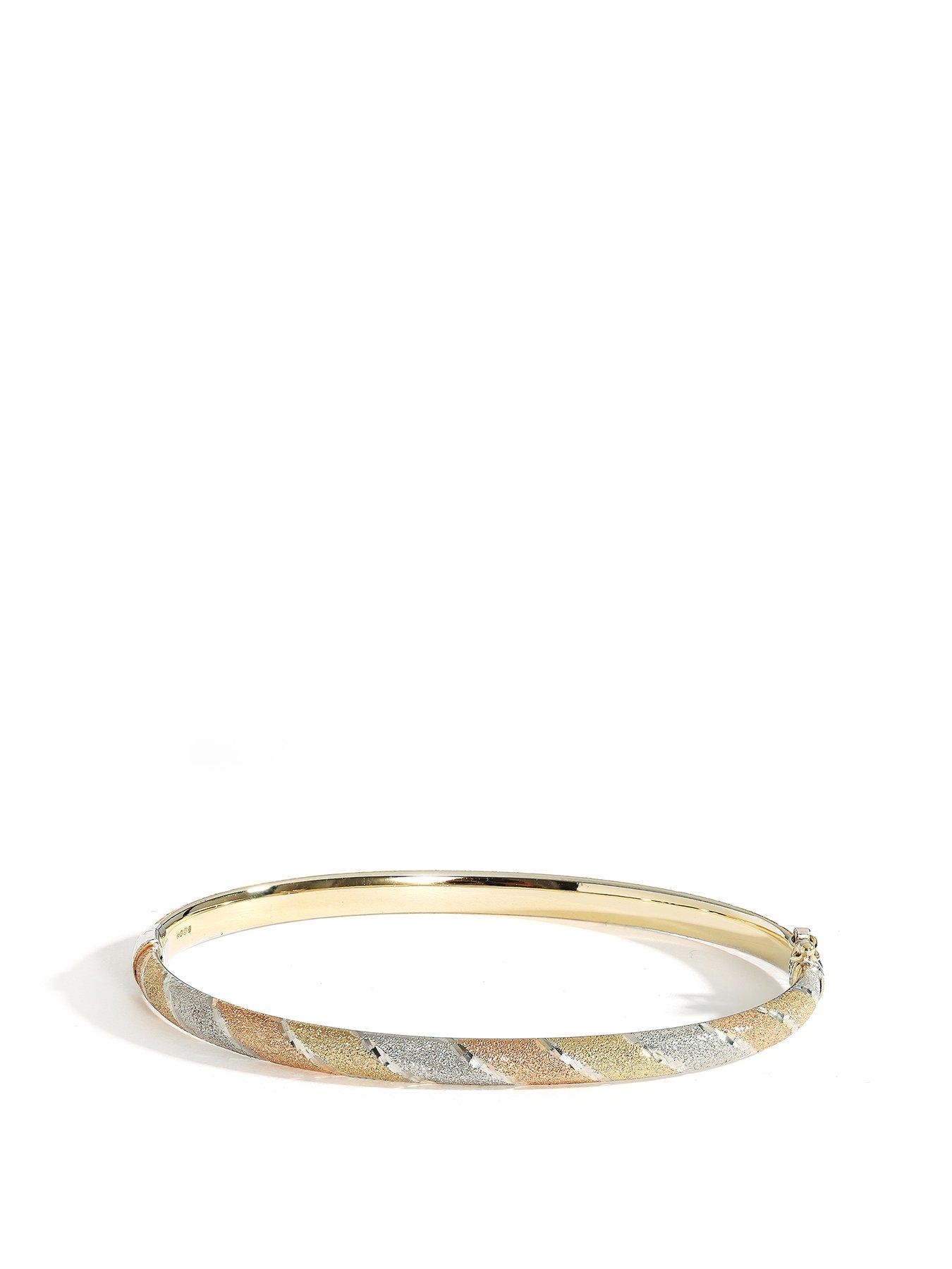 Product photograph of Love Gold 9ct Yellow Gold Amp Sterling Silver Bonded Three Colour Diamond Cut Bangle from very.co.uk