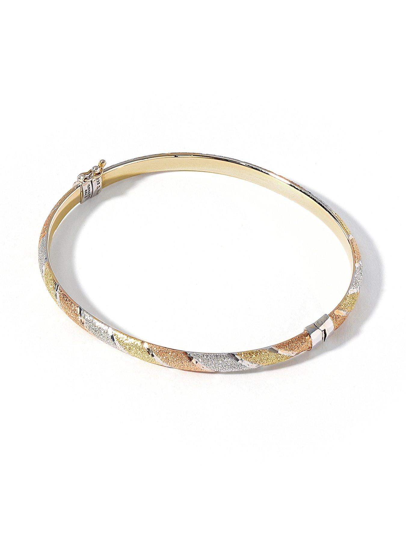 Love GOLD 9ct Yellow Gold Sterling Silver Bonded Three Colour Diamond Cut Bangle Very