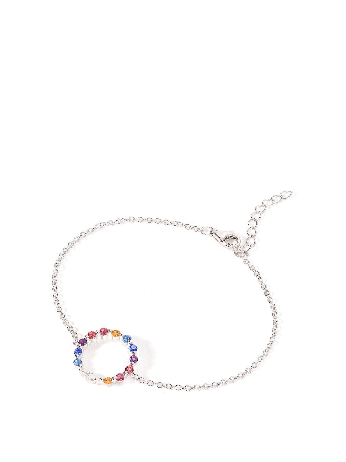 Product photograph of The Love Silver Collection Sterling Silver Multi-colour Cubic Zirconia Halo Bracelet from very.co.uk