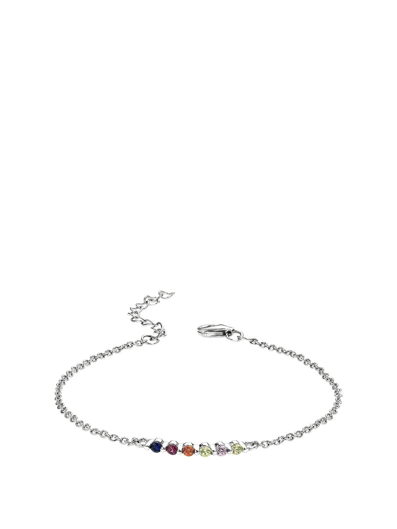 Product photograph of The Love Silver Collection Sterling Silver Multi-colour Stone Bar Bracelet from very.co.uk
