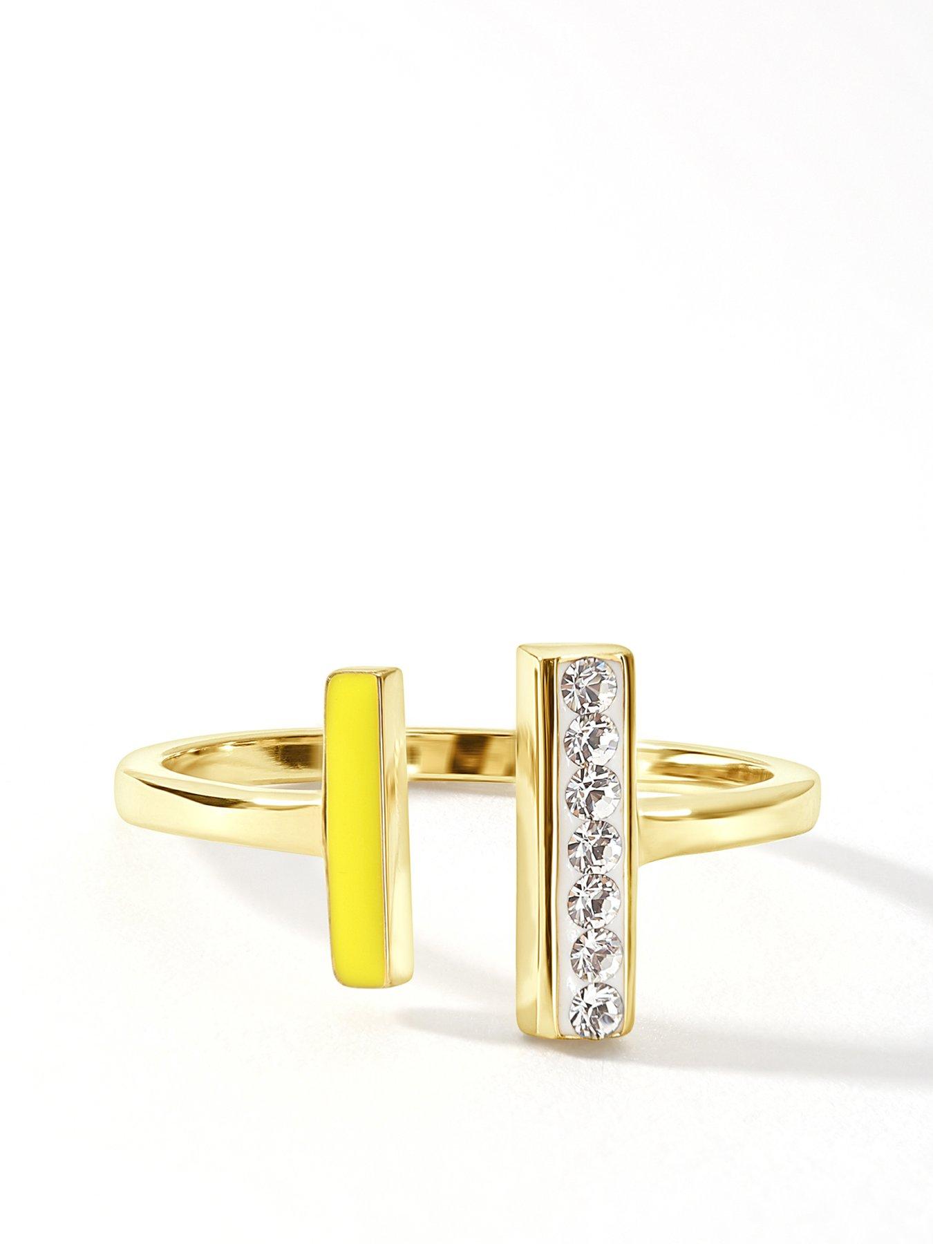 Product photograph of Evoke Gold Plated Sterling Silver Crystal Yellow Enamel Open Ring from very.co.uk