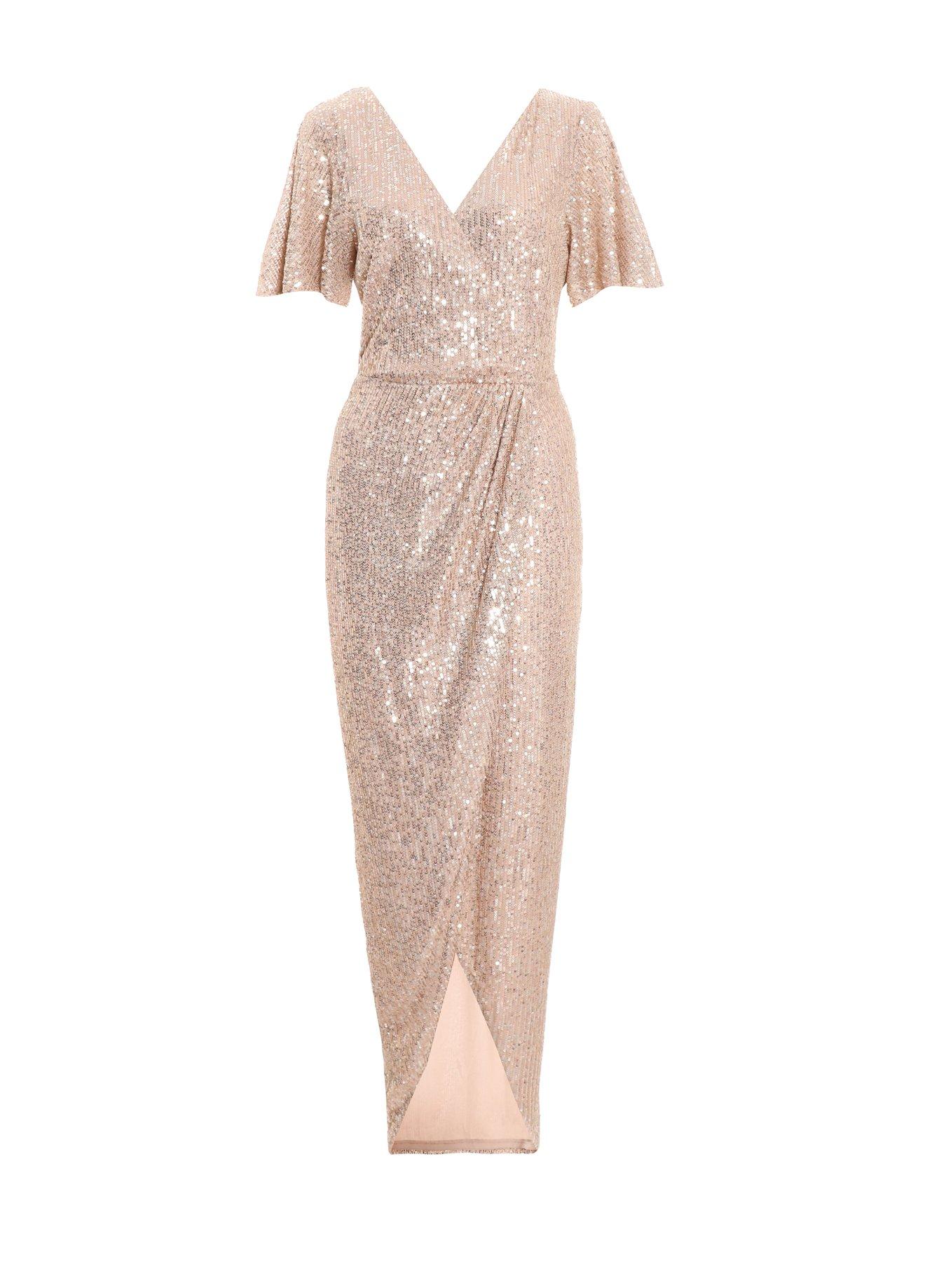 Quiz Champagne Sequin Wrap Maxi Dress Very