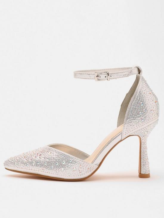 Quiz Silver Iridescent Diamante Court Heels | very.co.uk