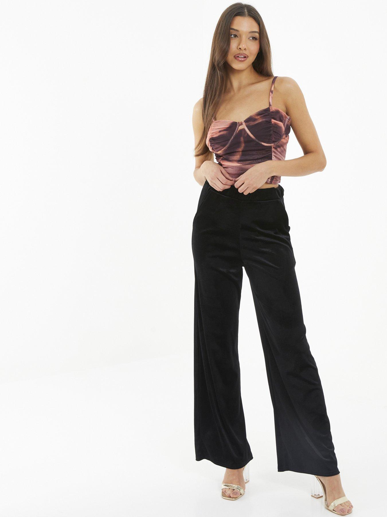 Tall Black Velvet Pants With Diamante Buckle