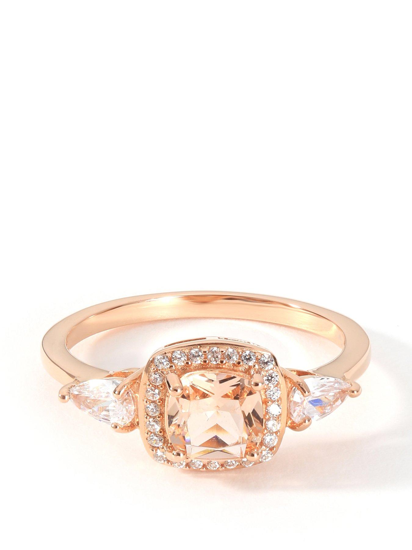 Product photograph of Love Gold 18ct Rose Gold Sterling Silver Glass Morganite Cushion Cut Vintage Ring from very.co.uk