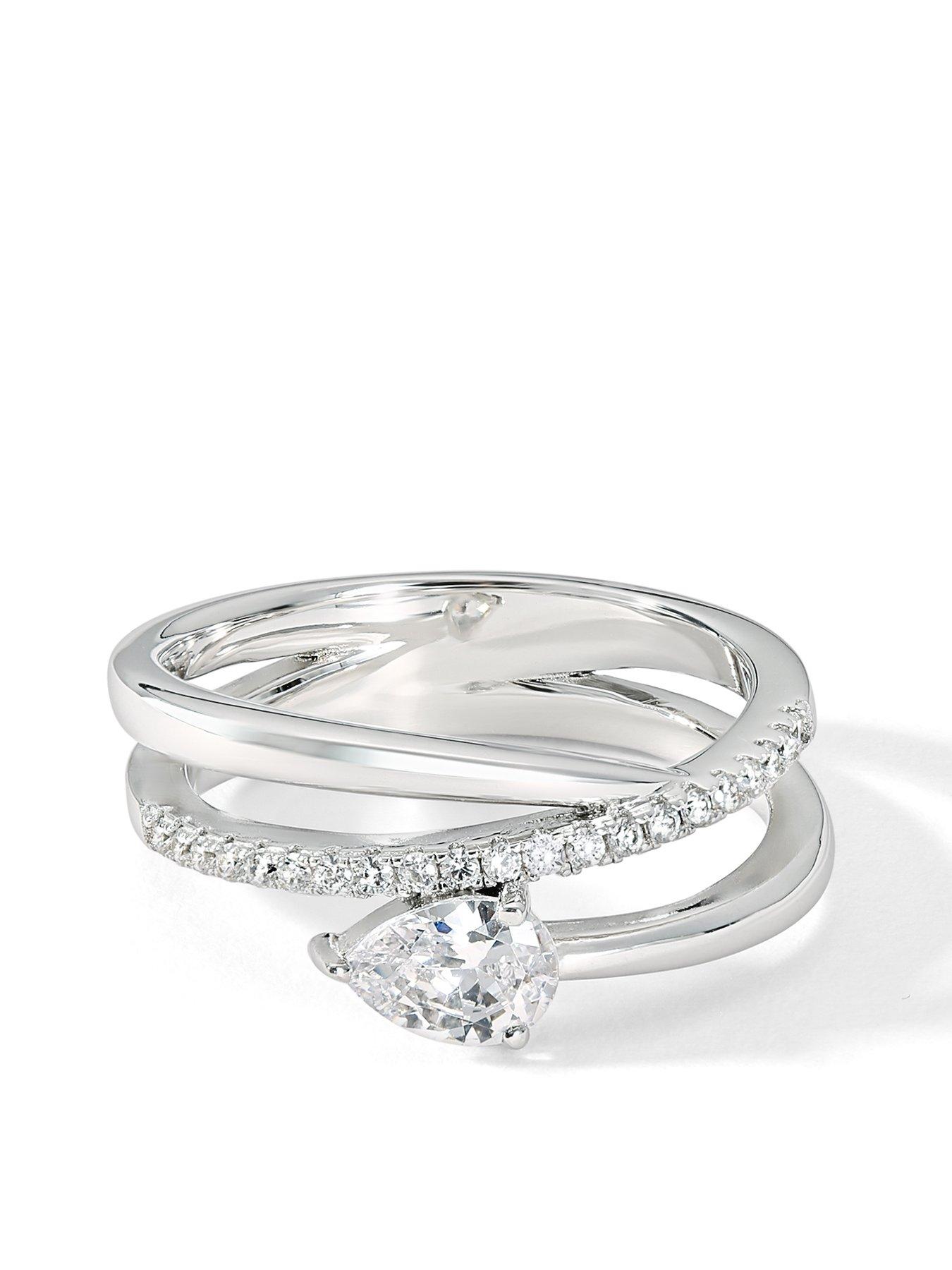 Product photograph of The Love Silver Collection Sterling Silver 5 7mm Cubic Zirconia Wrap Ring from very.co.uk