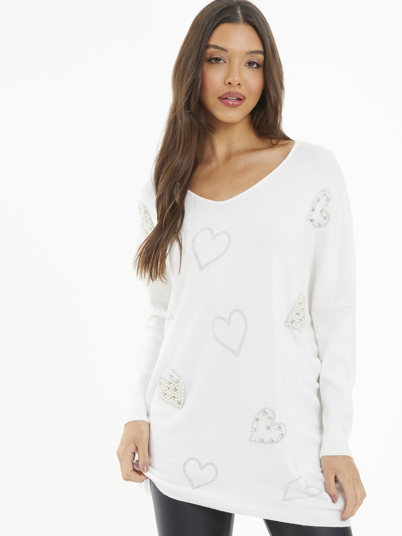 Quiz Cream Diamante Heart Jumper Very.co.uk