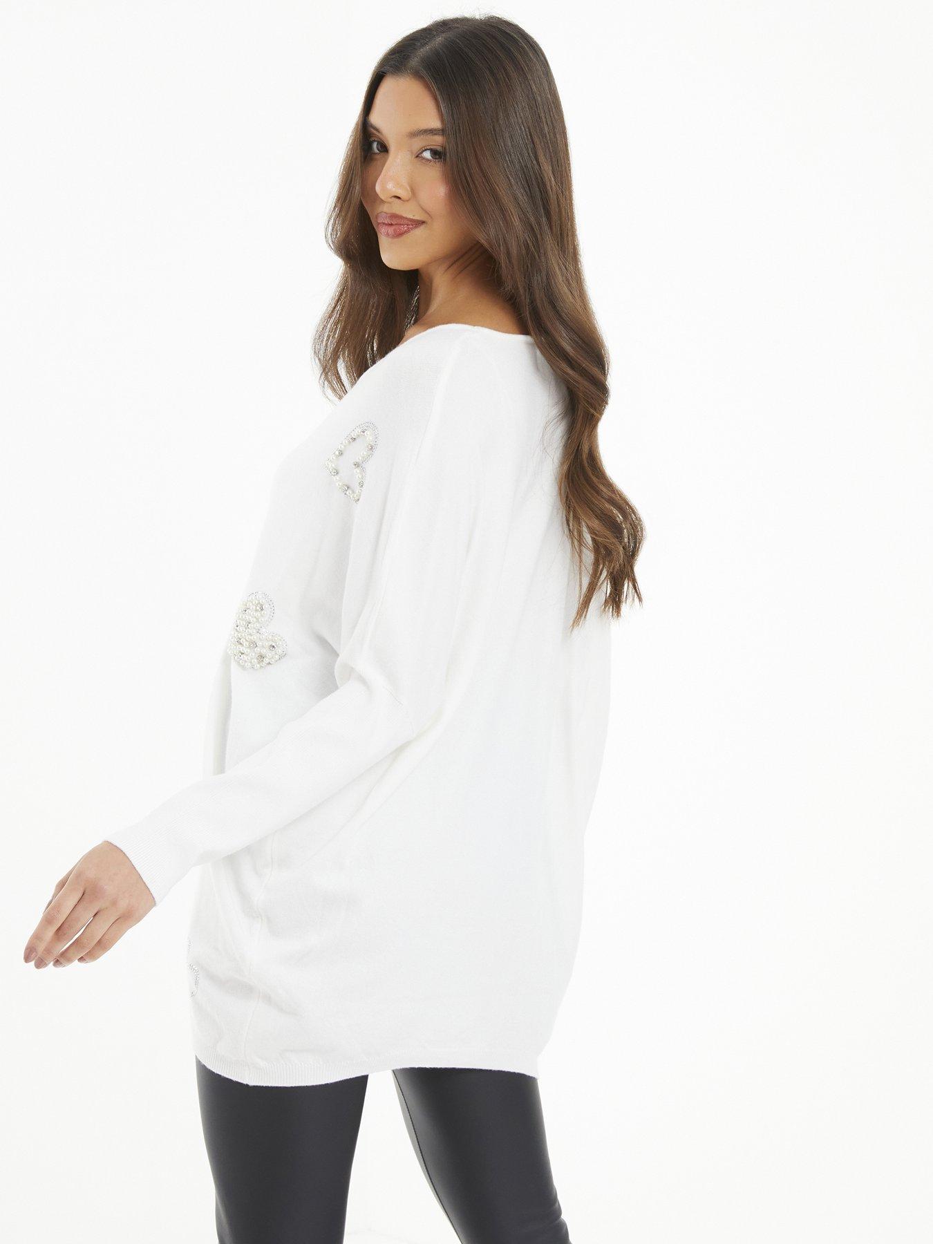 Quiz Cream Diamante Heart Jumper very.co.uk
