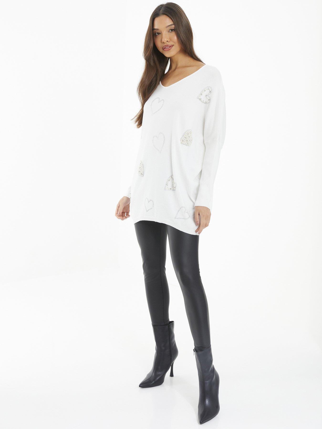 Quiz Cream Diamante Heart Jumper Very.co.uk