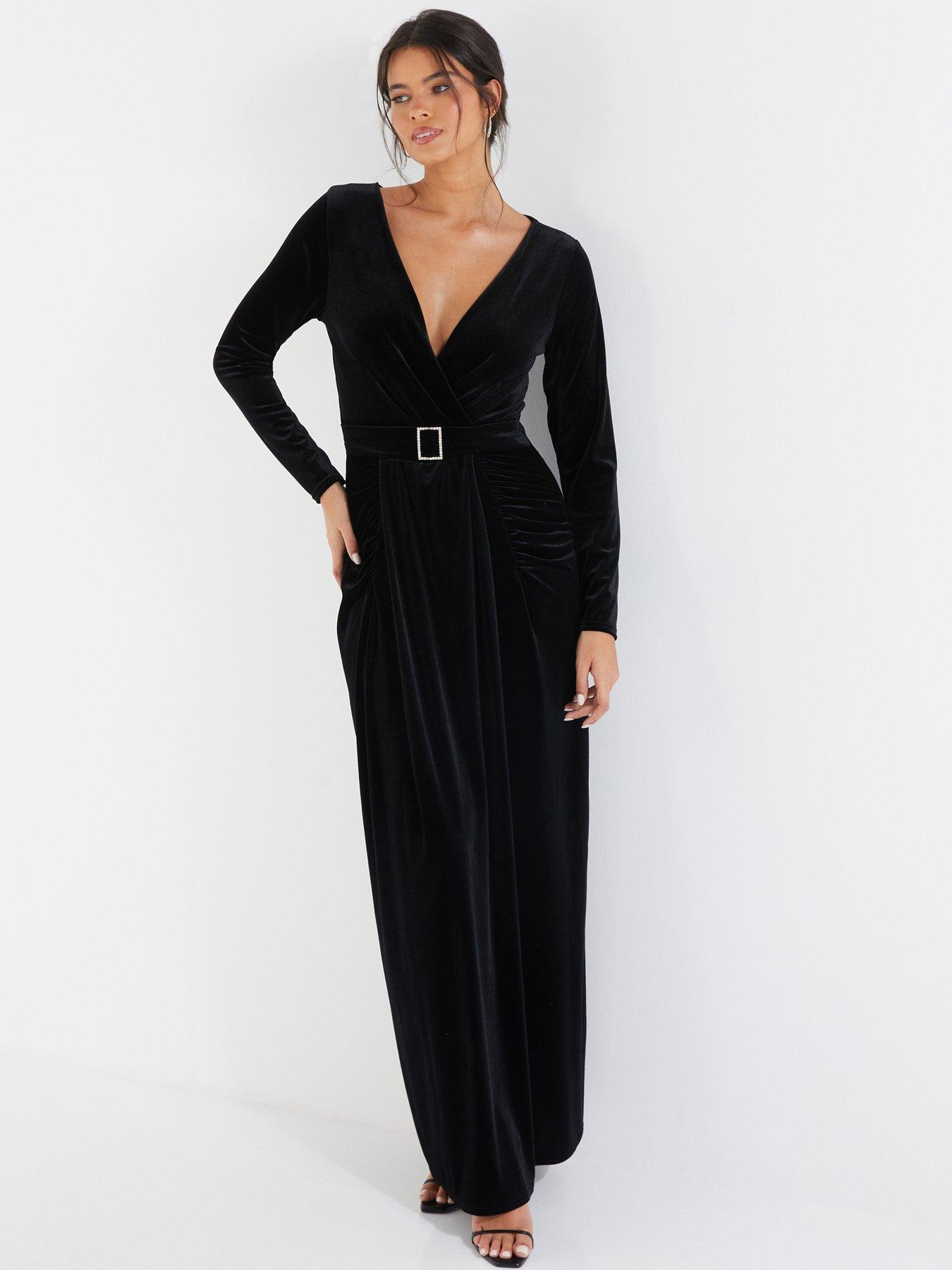 Crushed velvet maxi clearance dress long sleeve