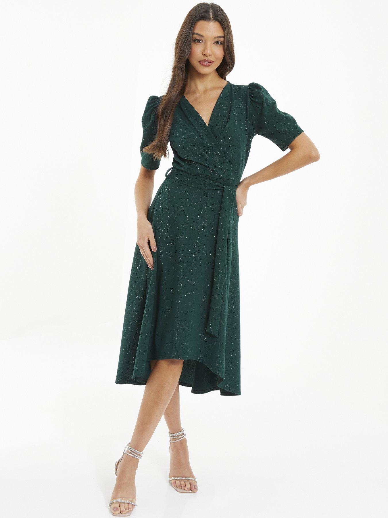 slim fit dress slacks Yumi Green Kimono Sleeves Midi Dip Hem Wrap Midi Dress – Envy Boutique