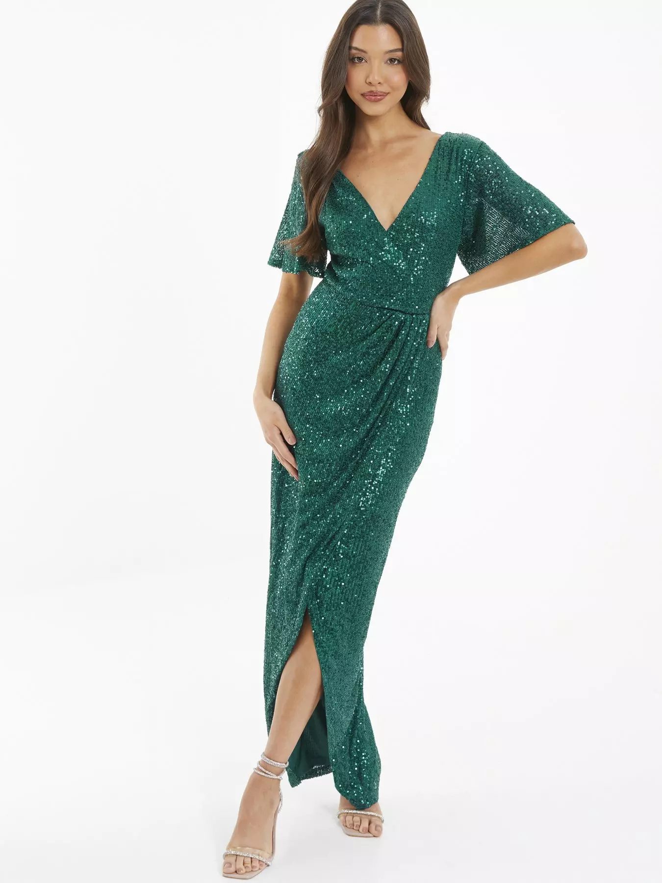 quiz bottle green cross strap maxi dress