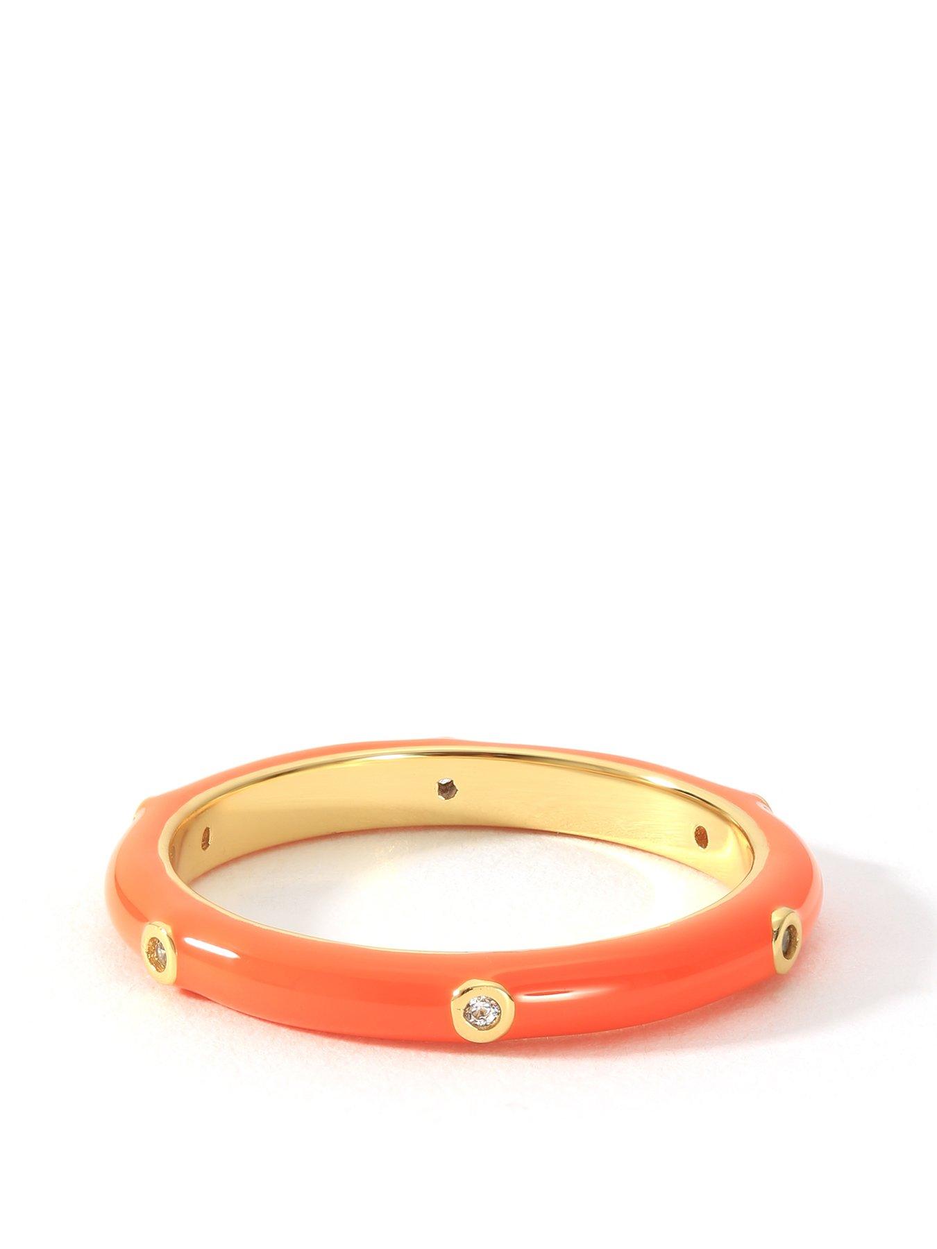 Product photograph of The Love Silver Collection Gold Plated Sterling Silver Crystal Orange Enamel Stacker Ring from very.co.uk