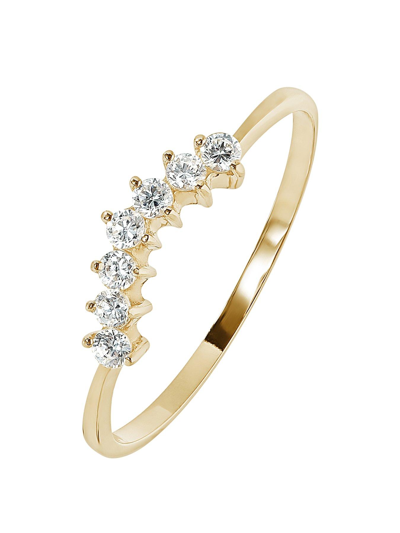 Product photograph of Love Gold 9ct Yellow Solid Gold Cubic Zirconia Dainty Wishbone Ring from very.co.uk