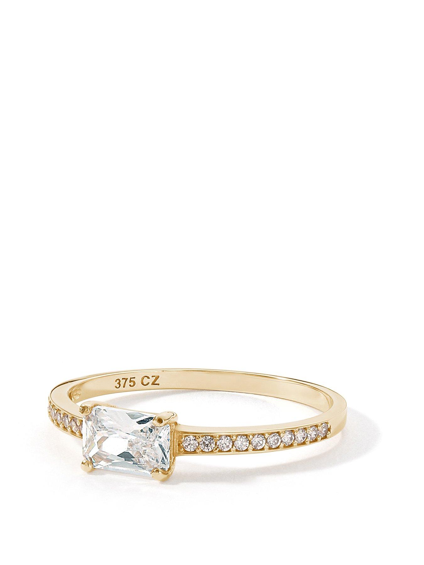 Image 2 of 5 of The Love Collection 9ct Yellow Solid Gold 6x4 Emerald Cut Cubic Zirconia Solitaire Band Ring