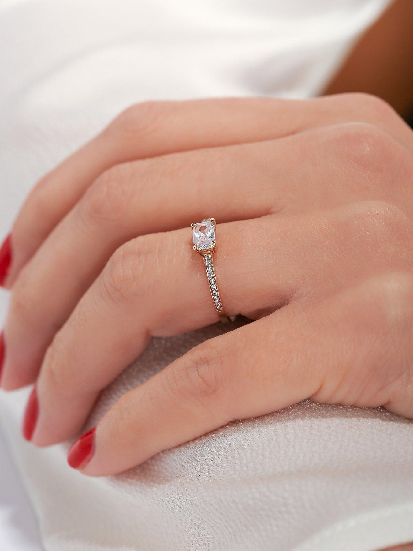 Image 3 of 5 of The Love Collection 9ct Yellow Solid Gold 6x4 Emerald Cut Cubic Zirconia Solitaire Band Ring