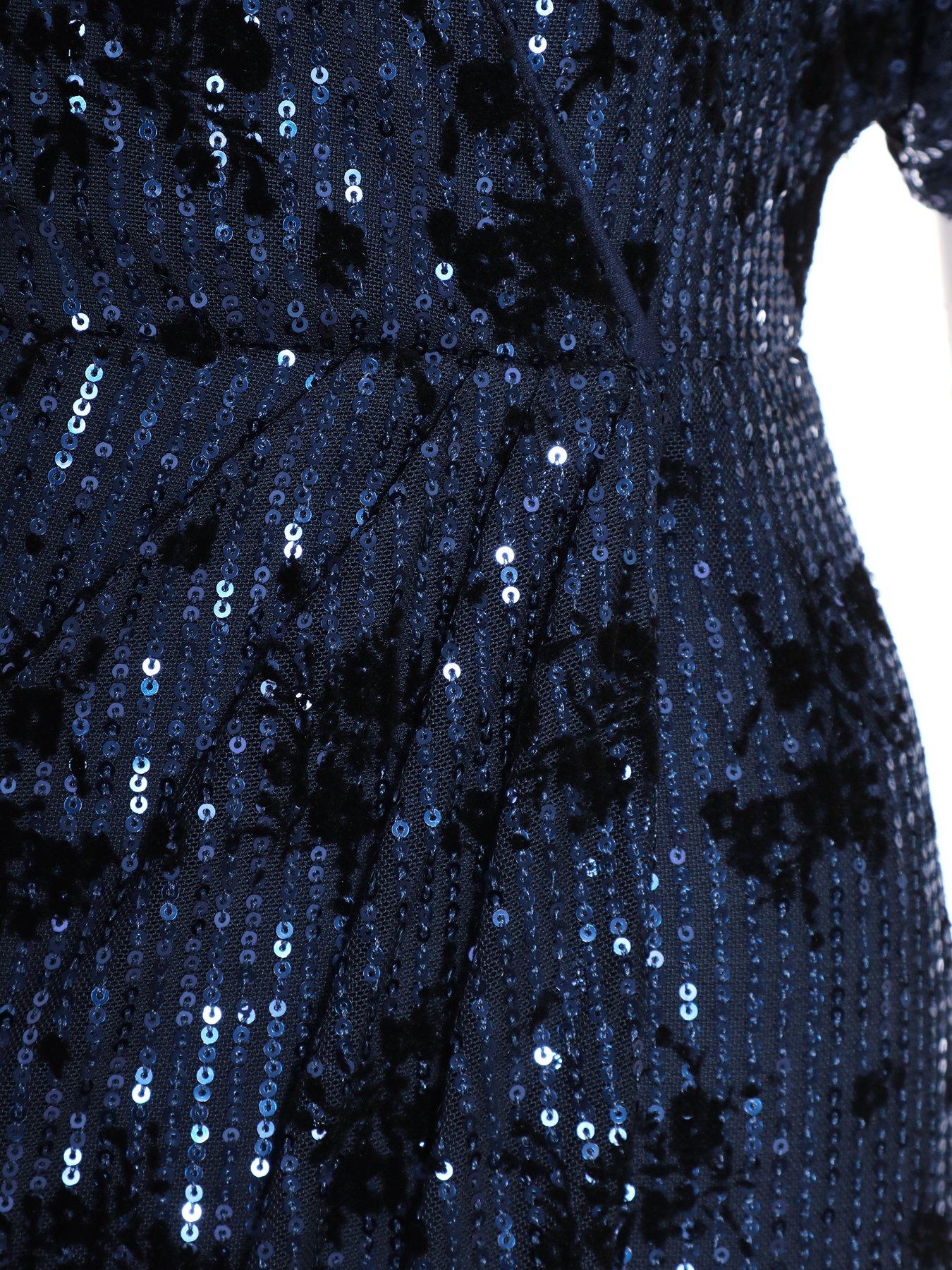 Quiz Navy Floral Sequin Wrap Batwing Midi Dress | Very.co.uk