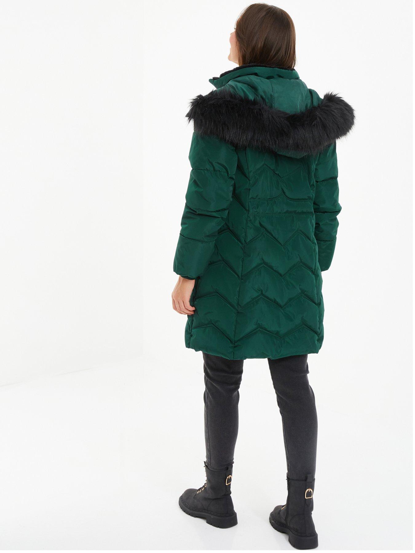 Image 2 of 6 of Quiz Bottle Green Padded Faux Fur Hood Parka