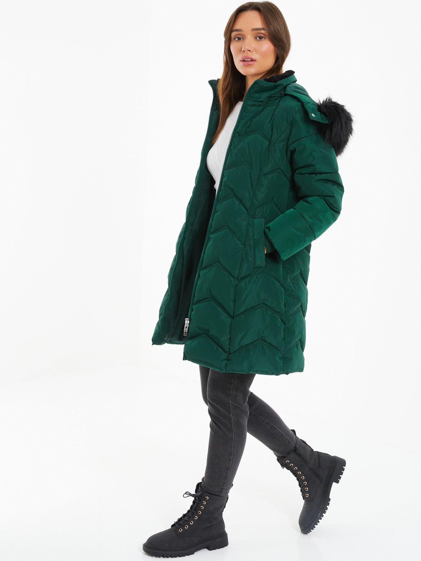 Image 3 of 6 of Quiz Bottle Green Padded Faux Fur Hood Parka