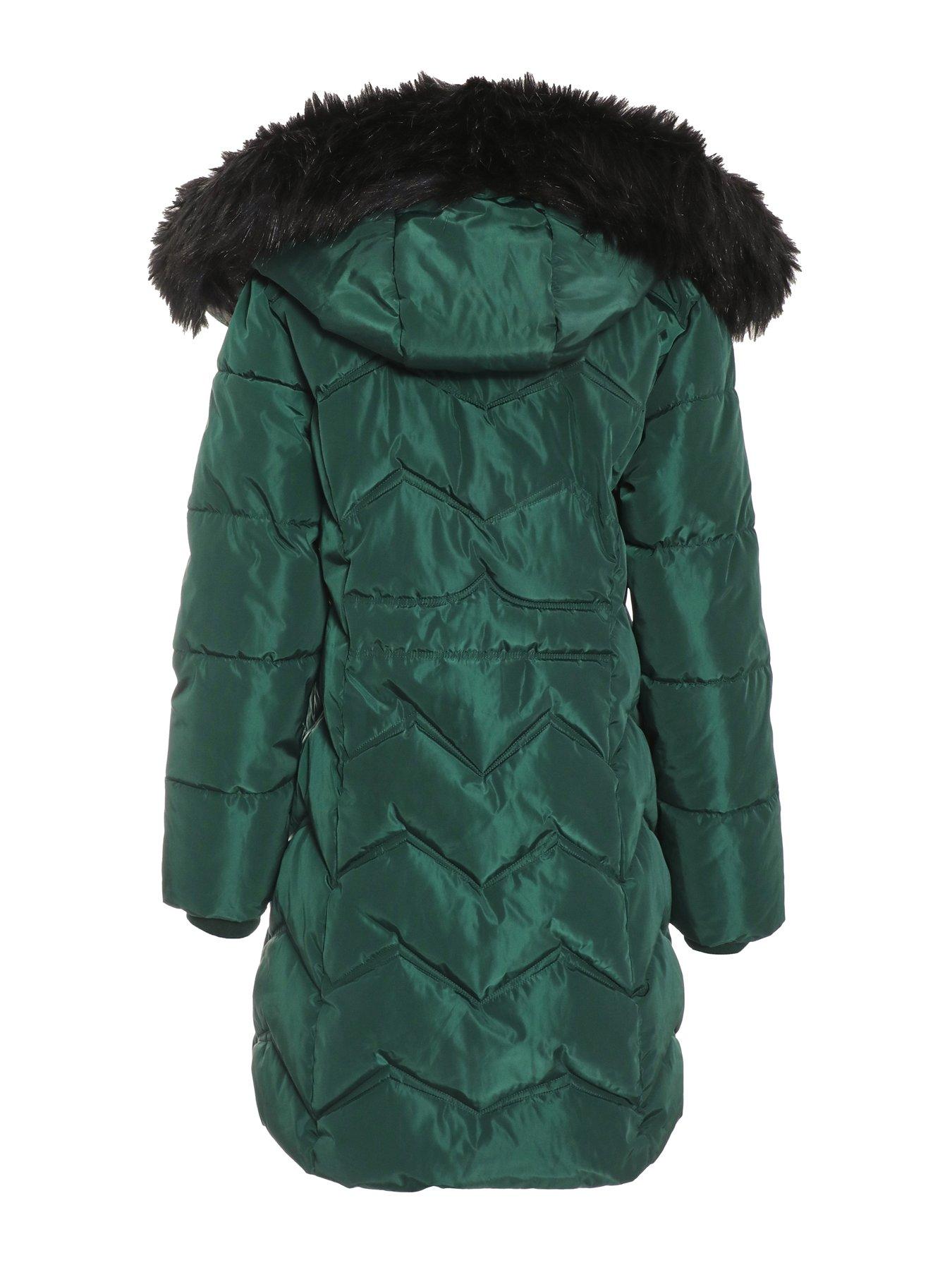 Image 5 of 6 of Quiz Bottle Green Padded Faux Fur Hood Parka