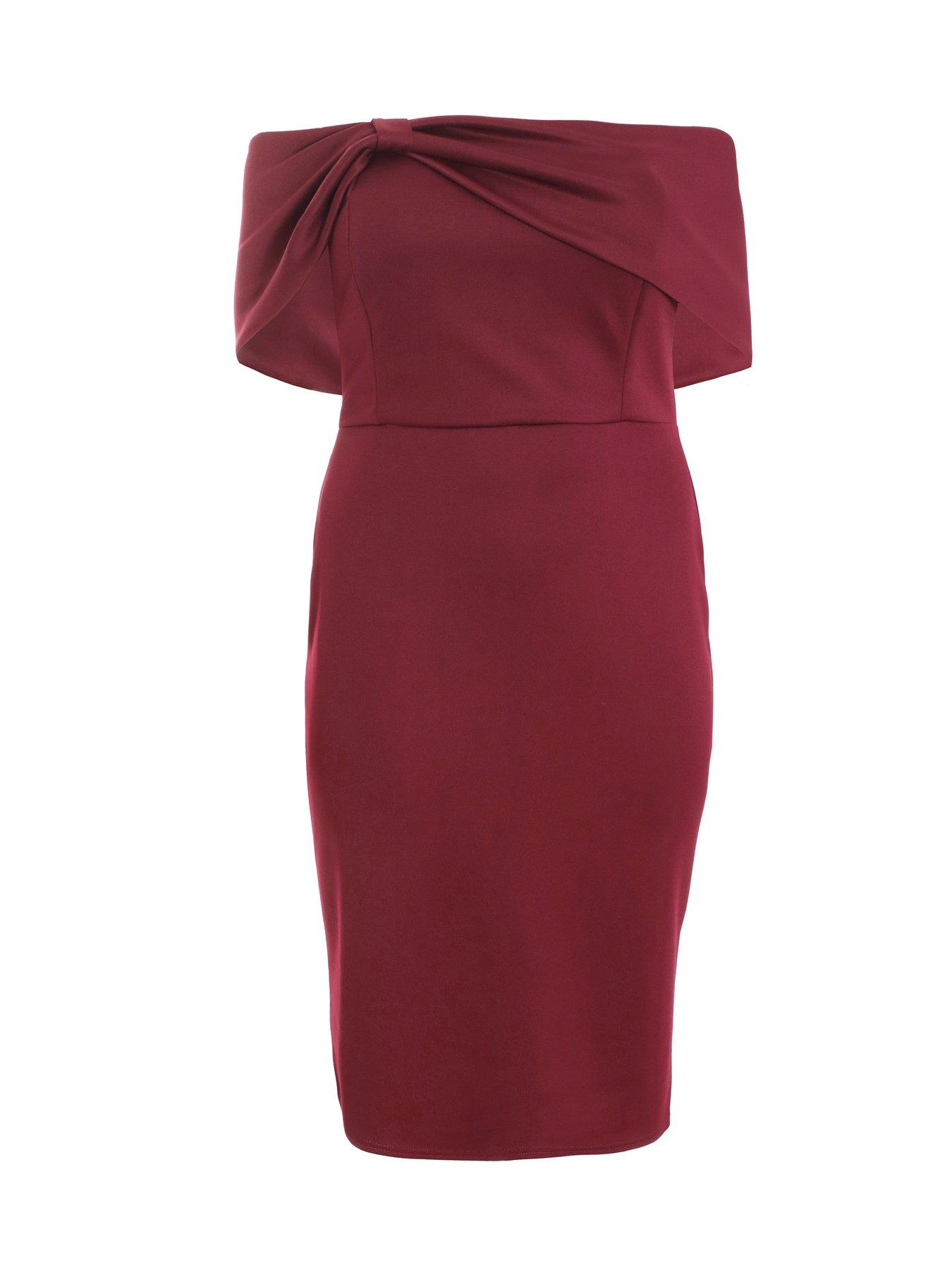 Quiz Curve Curve Berry Bardot Bow Midi Dress | Very