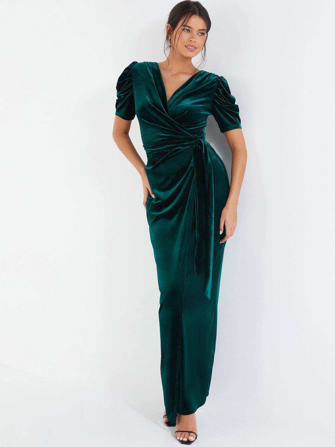 blue or green wedding guest dress Elegant Solid Color Blue A-Line Wedding Guest Dress, Blue / M main image 1