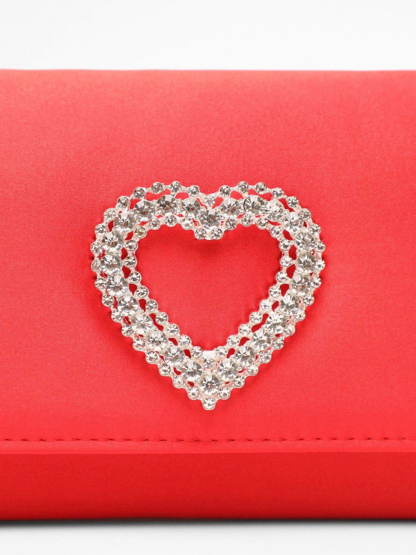 Red Satin Diamante Brooch Bag