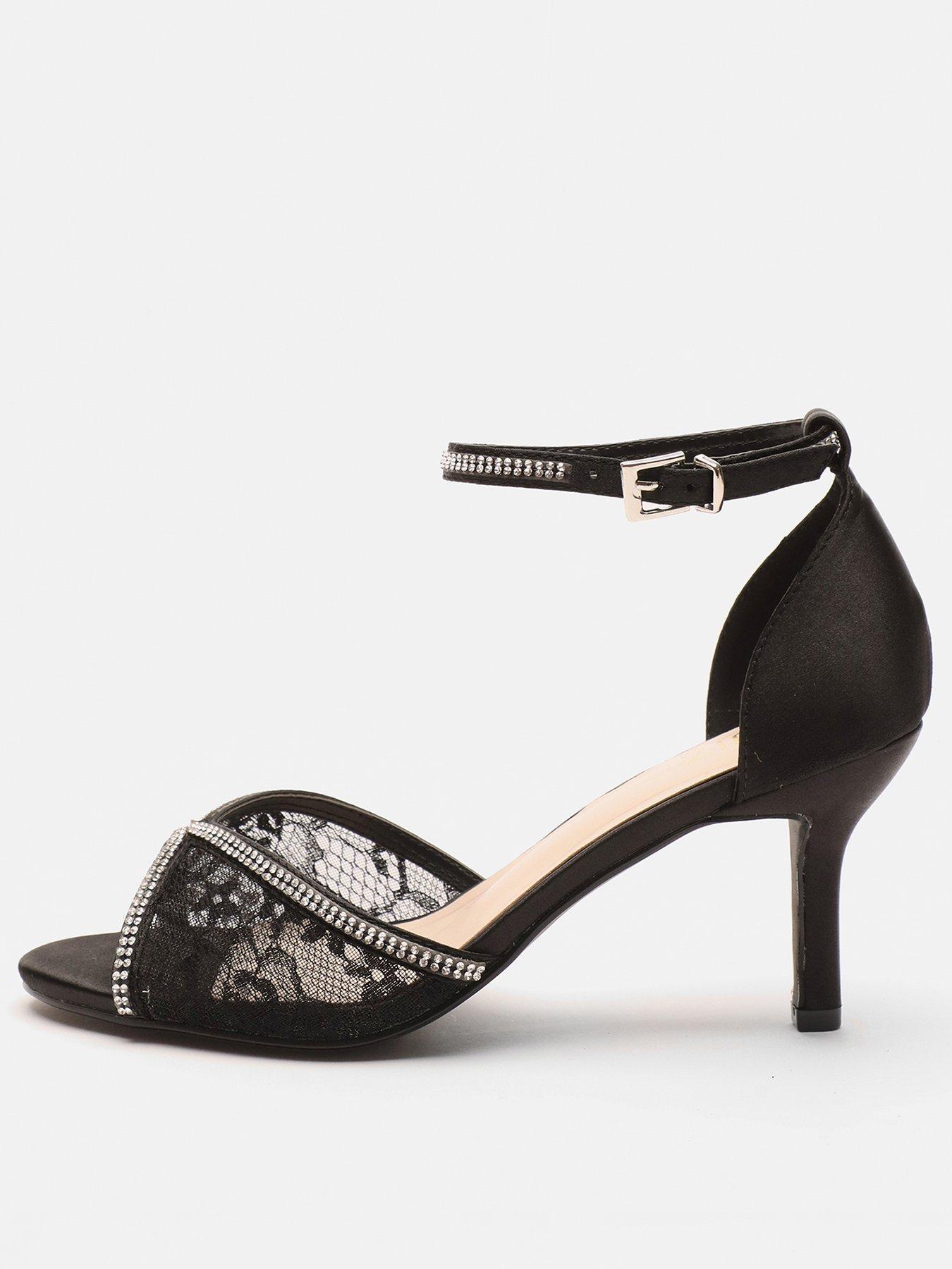 Quiz Black Diamante Lace Front Low Heeled Sandals Very