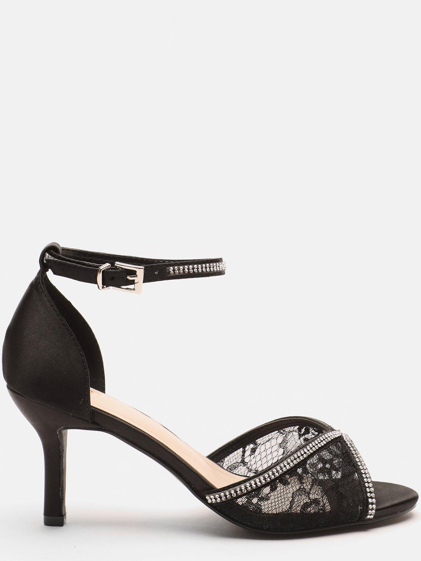 Quiz Black Diamante Lace Front Low Heeled Sandals Very