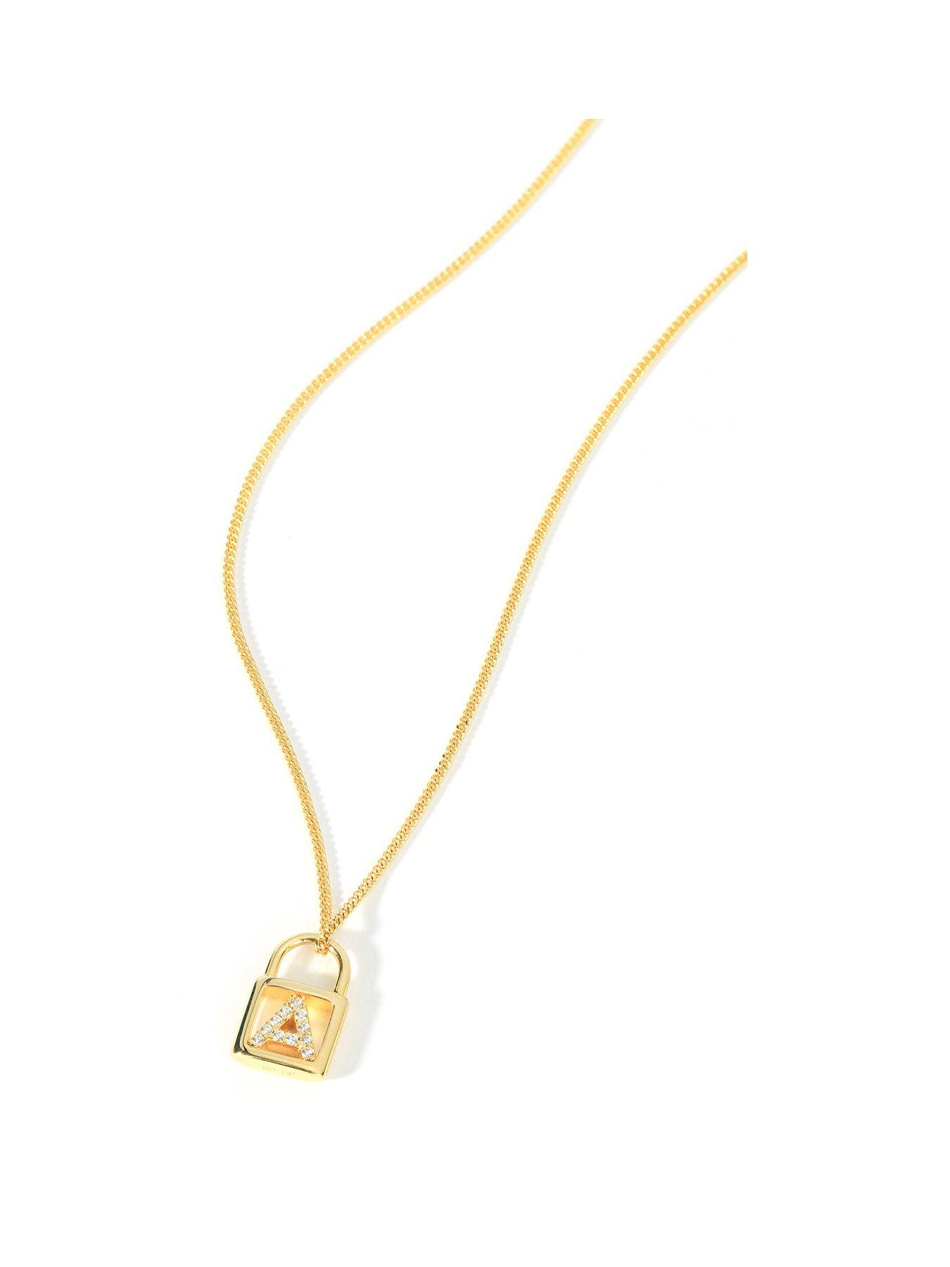 Product photograph of The Love Silver Collection Gold Plated Sterling Silver Cubic Zirconia Padlock Initial Pendant Necklace from very.co.uk