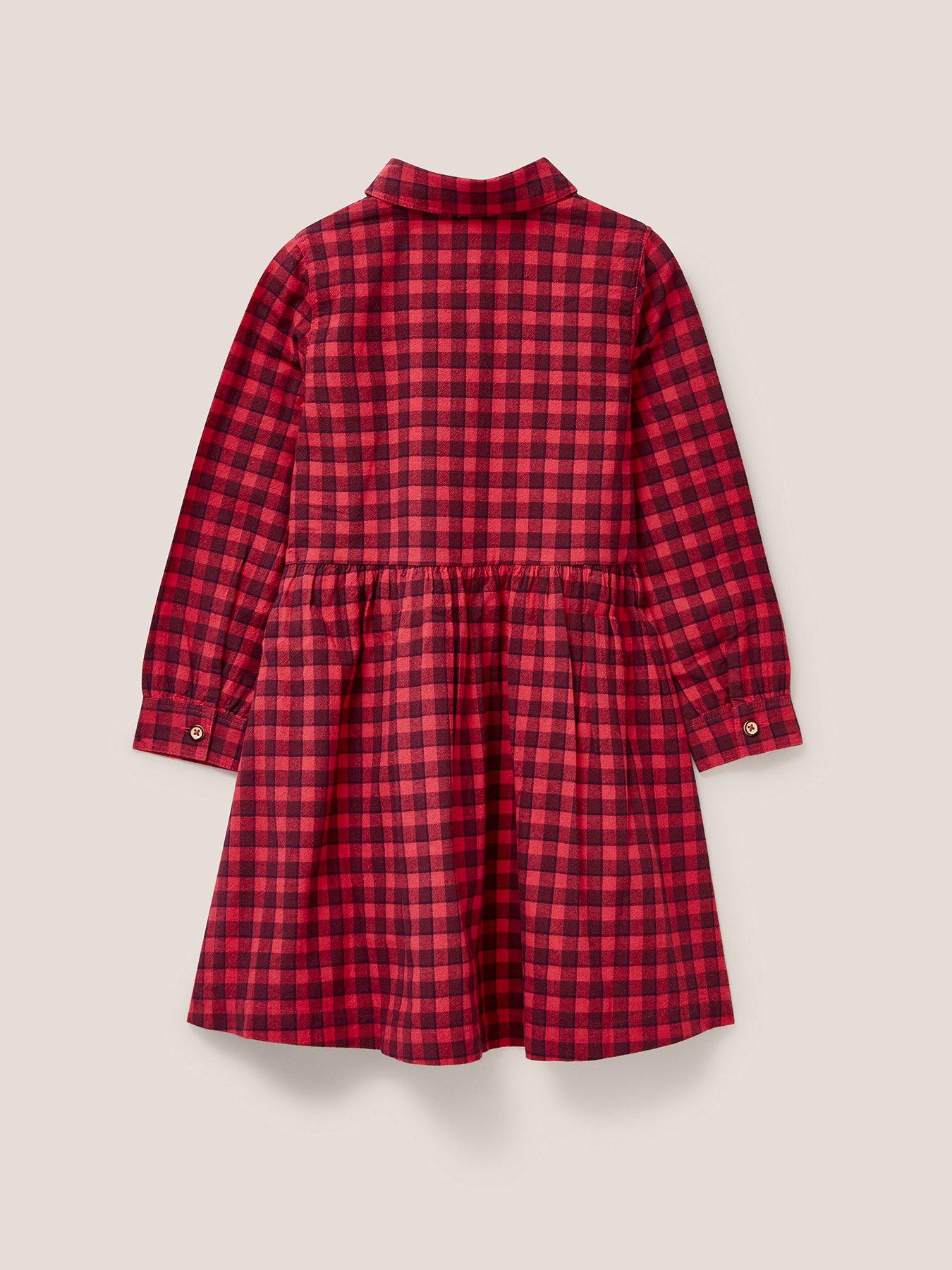 Girls Leila Check Shirt Dress - Red