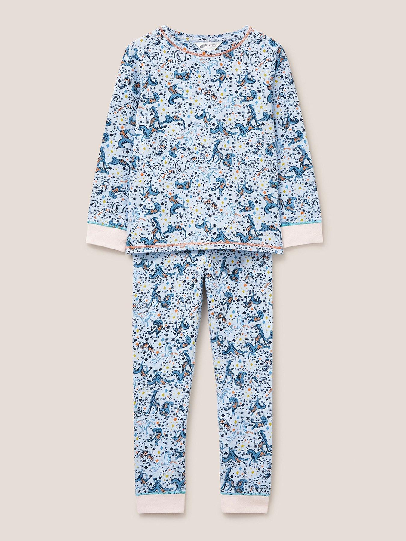 White Stuff Girls Jungle Jigsaw Printed Pyjama Set Grey Very