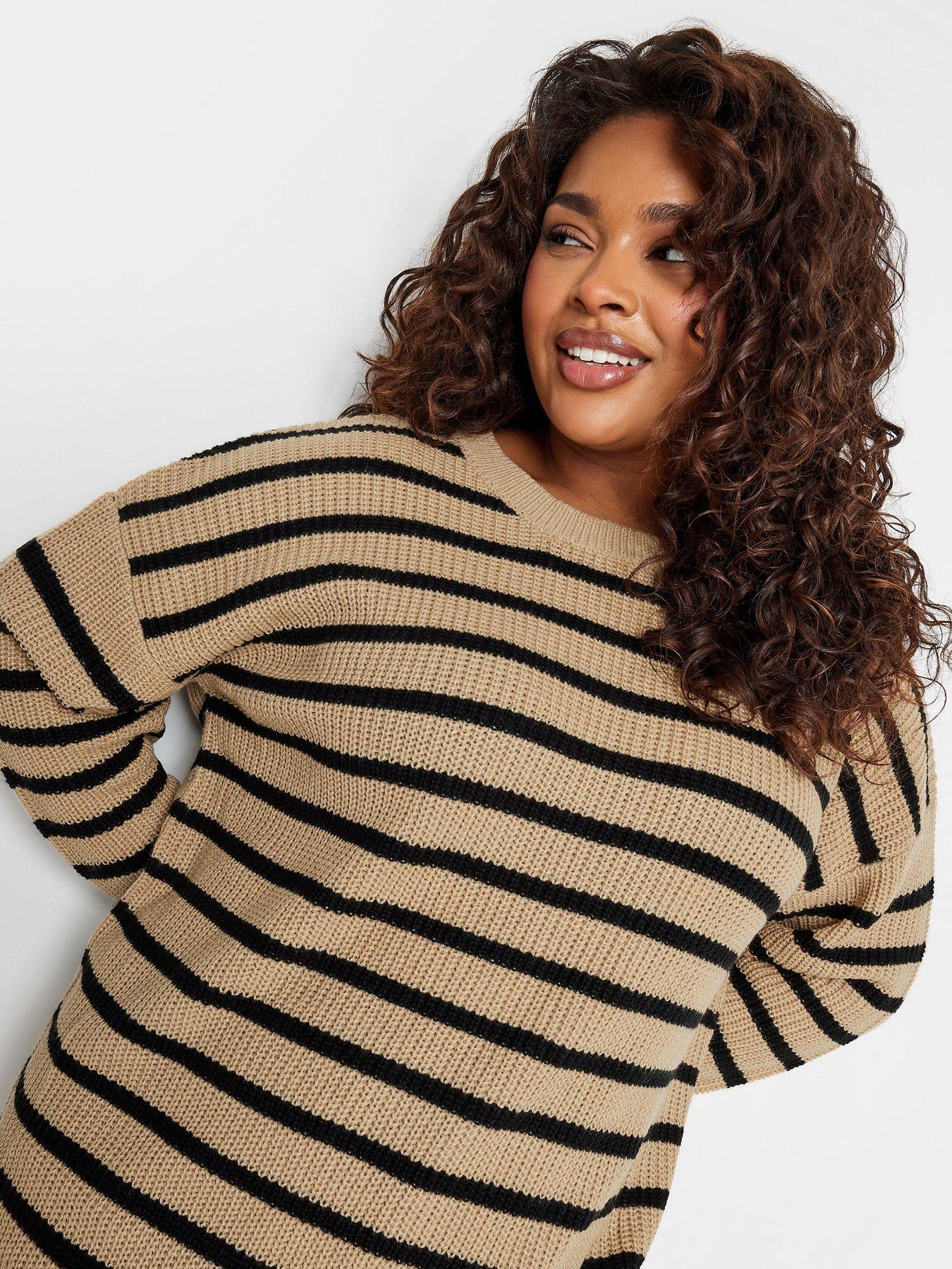 Image 4 of 4 of Yours Drop Shoulder Narrow Stripe Brown