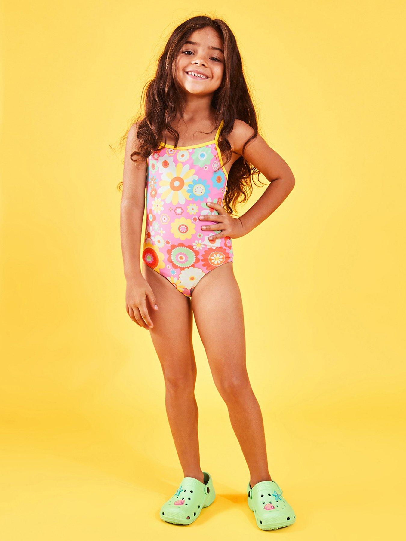 JUSTICE Girls Tankini Swimsuit Size 8 10 12 Yellow Floral Ruffle