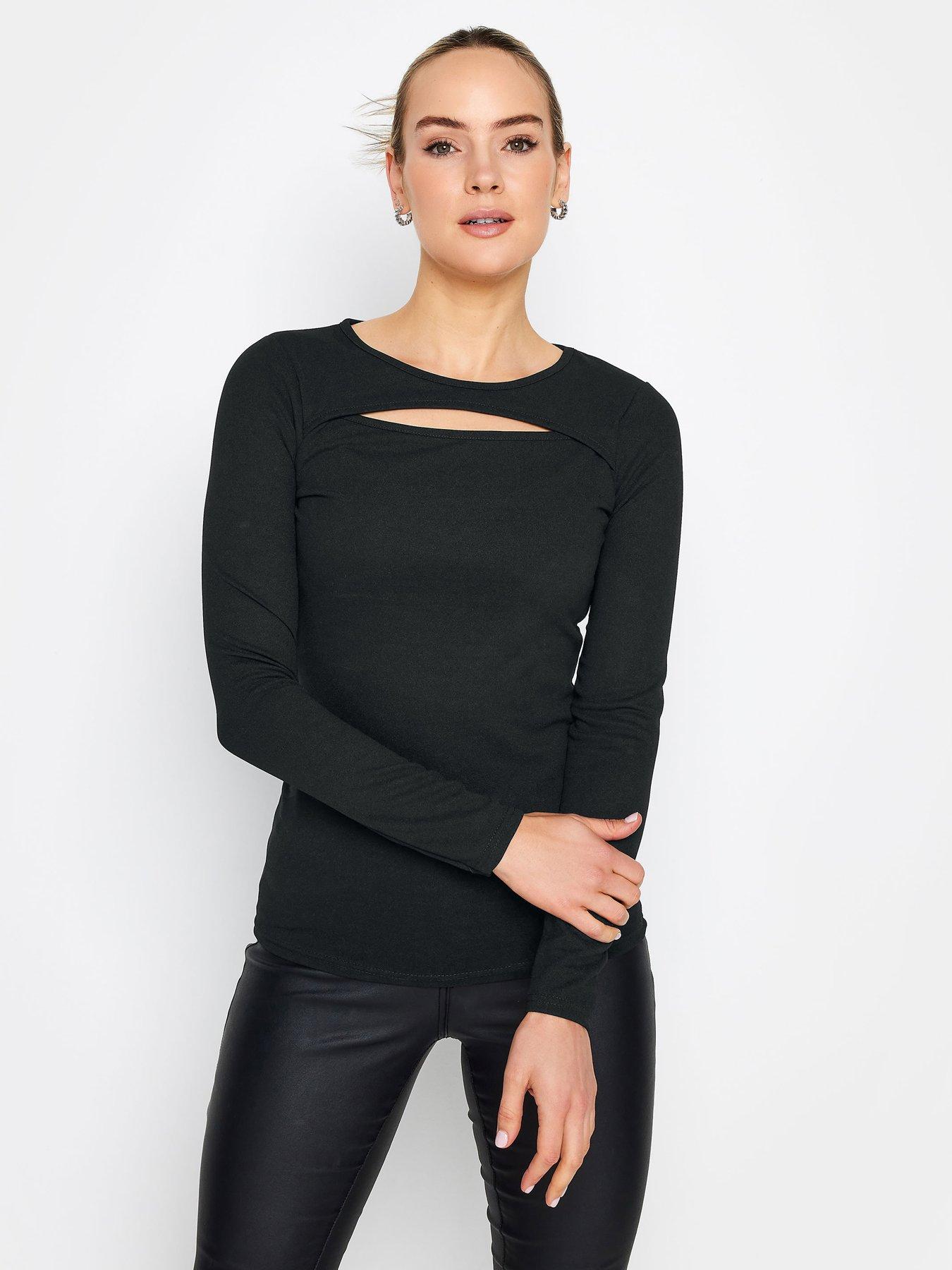 Buy Yours Curve Black Spacedye Soft Touch Front Seam Long Sleeve